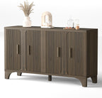 Mid Century Modern Fluted Buffet Cabinet with Storage, Accent Sideboard and Credenza Storage Cabinet with Doors, Wood Coffee Bar Console for Kitchen, Living Room (Dark Brown, 55" 4-Door)