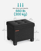 SONGMICS Storage Ottoman, Small Ottoman Foot Rest with Legs, 12.6 x 15.7 x 13.2 Inches Foot Stool, Load up to 660 lb, for Living Room, Bedroom, Dorm, Ink Black ULSF012B01
