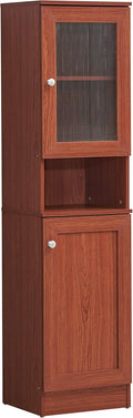 Hodedah 63"" Tall Slim Open Shelf Plus Top and Bottom Enclosed Storage Kitchen Pantry, Cherry (HIK93 Cherry)