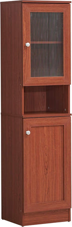 Hodedah 63"" Tall Slim Open Shelf Plus Top and Bottom Enclosed Storage Kitchen Pantry, Cherry (HIK93 Cherry)