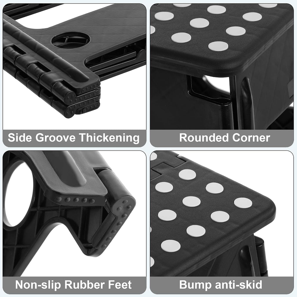 VECELO Folding Step Stool 13 Inch, Non-Slip Surface Portabl Foldable 1 Step Stool with Carry Handle, Heavy Duty to Support Kids/Toddler/Adults for Living Room Kitchen, Bathroom, Set of 2, Black