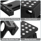 VECELO Folding Step Stool 13 Inch, Non-Slip Surface Portabl Foldable 1 Step Stool with Carry Handle, Heavy Duty to Support Kids/Toddler/Adults for Living Room Kitchen, Bathroom, Set of 2, Black