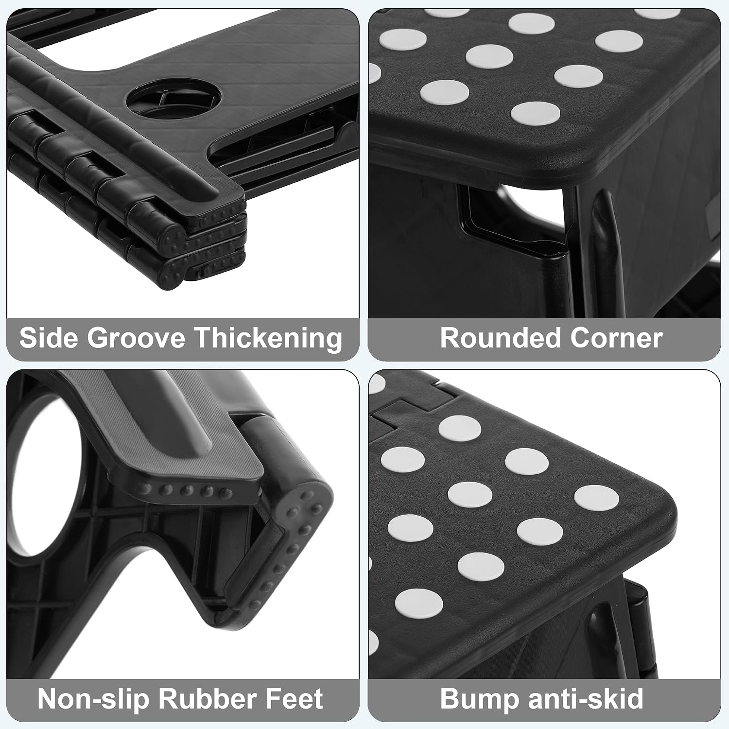 VECELO Folding Step Stool 13 Inch, Non-Slip Surface Portabl Foldable 1 Step Stool with Carry Handle, Heavy Duty to Support Kids/Toddler/Adults for Living Room Kitchen, Bathroom, Set of 2, Black