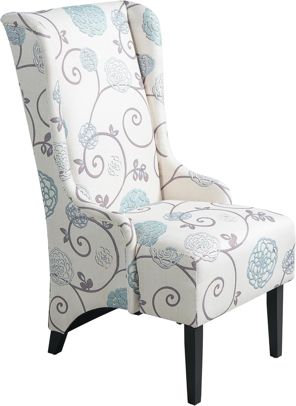 Christopher Knight Home Micua Luxury Upholstered Dining Chair with Floral Fabric Accent, Dining Room Chair with High Wingback, Comfy Living Room Chair and Birch Wood Legs, Extra Seating, Beige + Black