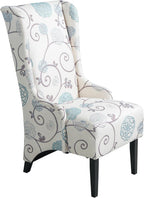 Christopher Knight Home Micua Luxury Upholstered Dining Chair with Floral Fabric Accent, Dining Room Chair with High Wingback, Comfy Living Room Chair and Birch Wood Legs, Extra Seating, Beige + Black