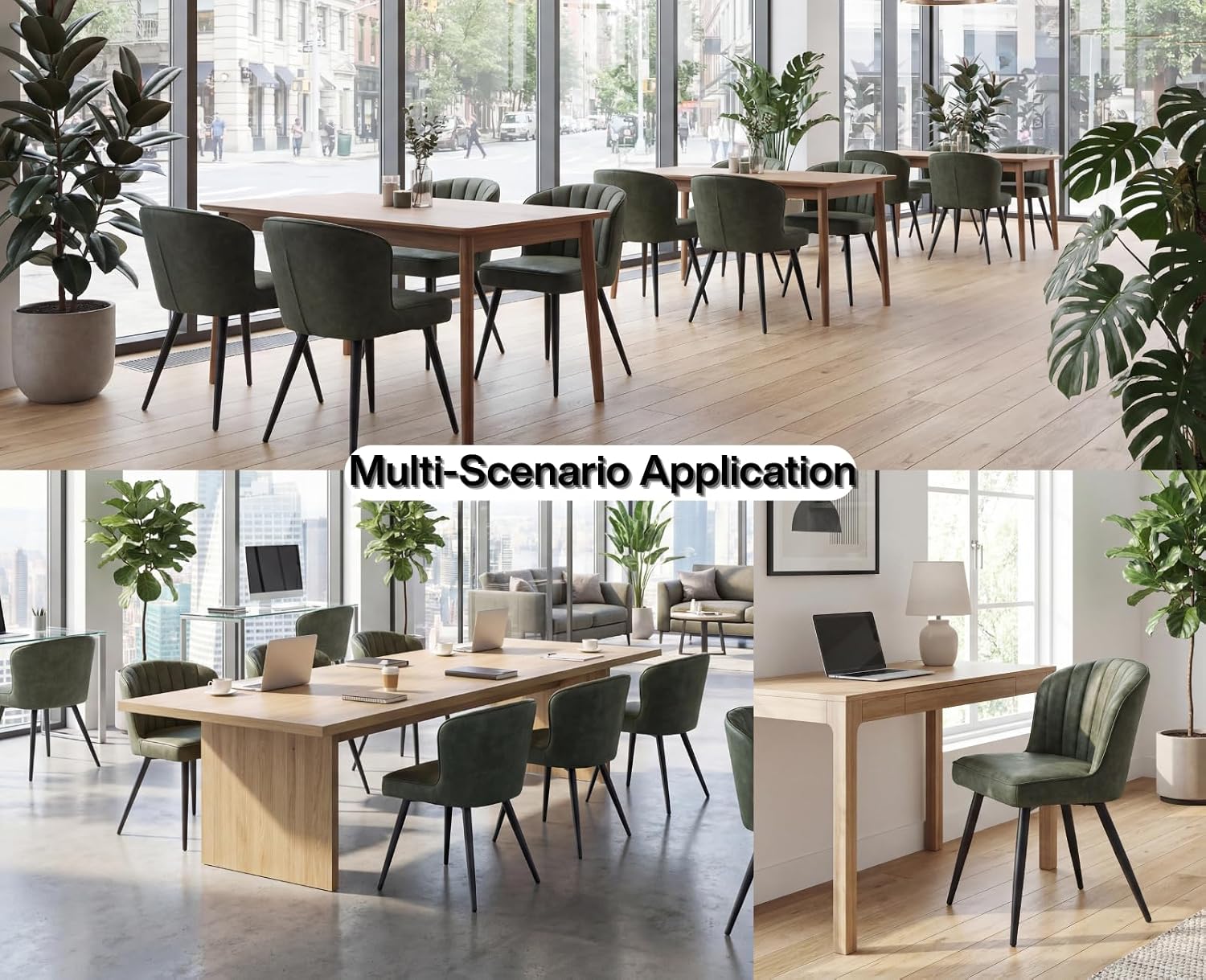 EALSON Modern Dining Chairs Set of 6, Upholstered Green Faux Leather Seater with Curved Shell Backs and Metal Legs, Armless Side Chair, for Dining Room/Kitchen/Restaurant Use