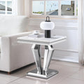 Faux Marble End Table, 23" Square White End Table with Faux Faux Marble Tabletop, Modern Sofa Side Table with Silver Stainless Steel Base & Mirrored Finish for Office Living Room