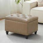 Zihanhome Leather Ottoman with Storage, Upholstered Button Tufted Ottoman Foot Rest, Foot Stools, 24" Rectangle Ottomans with Storage for Living Room, Bedroom, Dorms and Apartments (Taupe Brown-PU)