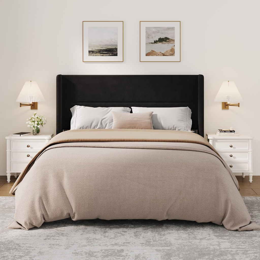 GarveeHome Queen Bed Frame with Wingback Headboard, Velvet Upholstered