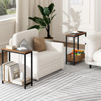 SLEEPING LAMB Narrow End Tables Living Room Set of 2 Small Side Table for Small Space, 2 Tier Slim Skinny Night Stand for Bedroom, Couch Beside Nightstands, Rustic Brown and Classic Black