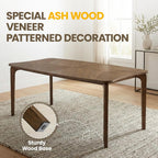 HNY Modern Curved Edge Dining Table, 63" Solid Wood Kitchen Table with Herringbone Pattern Mid-Century Rectangular Dinner Table for 6-8 People, Walnut Color Finish