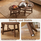 47.2" Round Nesting Coffee Table Set of 2 Walnut Wood Grain Center Tables | Space-Saving Stackable Design | Reinforced X-Cross Support Structure | Waterproof Scratch-Resistant Surface Finish