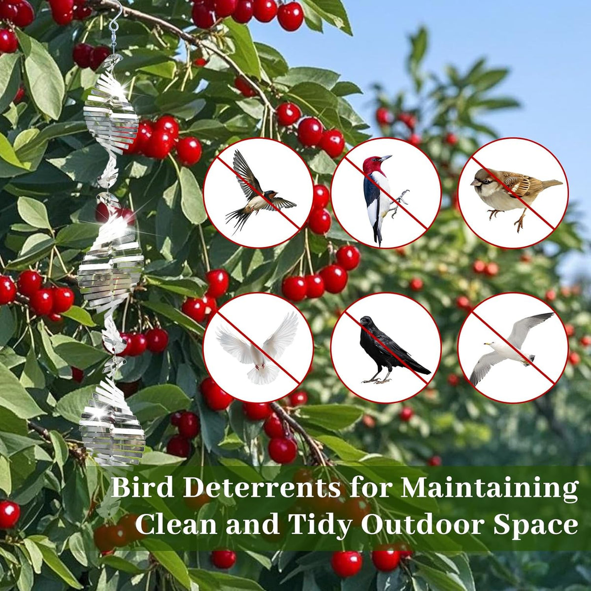 Bird Deterren for Outside Patio, High Reflective Fishbone Bird Scare Devices Wind Spinners Outdoor Decor, 3D Mirror Bird Reflectors to Keep Swallows Sparrow Away Garden Porch Pool Windows