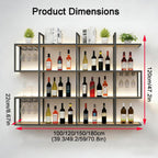47.2 in Wall Wine Rack with LED Light, 4-Tier Metal Wine Rack with Shelves, Industrial Hanging Liquor Bottles Storage Rack Restaurant Deco (Black,120cm)