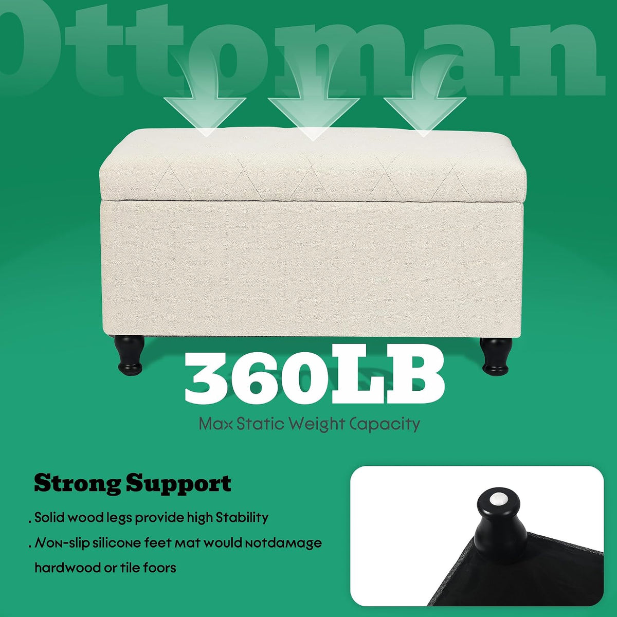 32'' Beige Fabric Upholstered Ottoman Storage Bench | Upholstered Ottoman with Storage for Living Room , Bedroom, Entrance Foot Rest Stool Shoe Bench Ottomans Footstools Couch