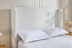 Queen Size Upholstered Bed Frame, 54" High Headboard Carmen Wingback Bed Frames, Tall Headboard Floor Platform Beds, No Box Spring Needed No Noise, Simplicity Minimalist, Cream White