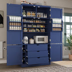JIJIWANG 70.9" H Farmhouse Freestanding Kitchen Pantry Storage Cabinet with Drawers and Shelves, Buffet with 8 Pull-Out Trays and 4 Doors Blue