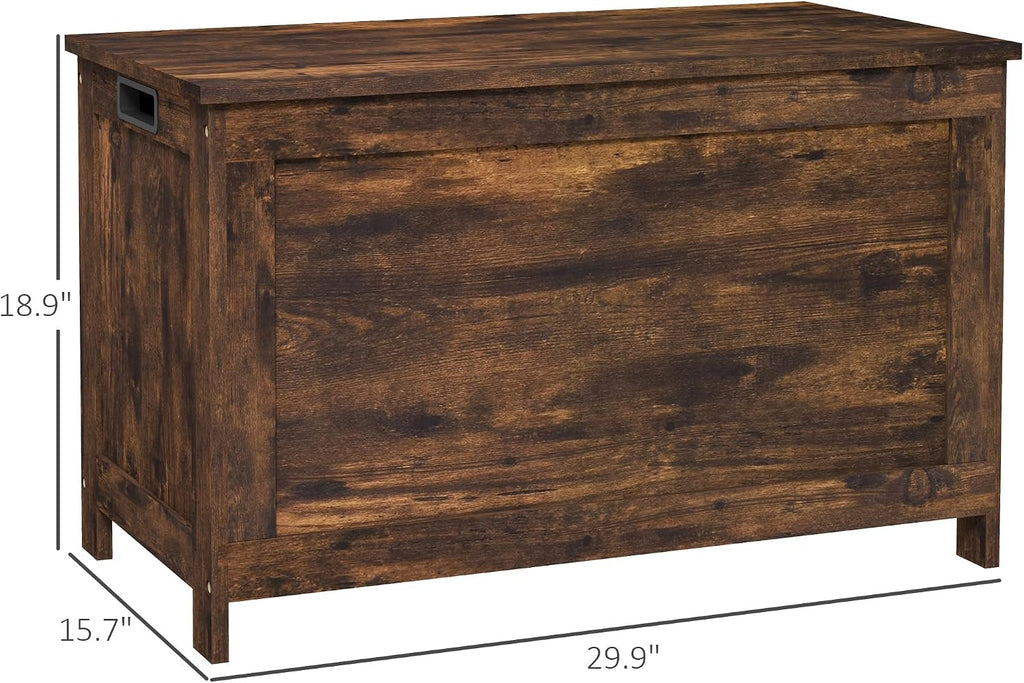 HOMCOM Storage Bench Cut-Out Handles 29.9" x 15.7" x 18.9" Rustic Brown | Storage Chest, 2 Safety Hinges, Modern Wooden Trunk, Living Room, Entryway