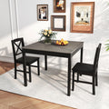 GOFLAME 3-Piece Dining Table Set for 2, Wooden Square Kitchen Table with 2 Upholstered Chairs, Space-Saving Dining Room Furniture Set for Dining Room, Breakfast Nook, Small Space, Grey & Black