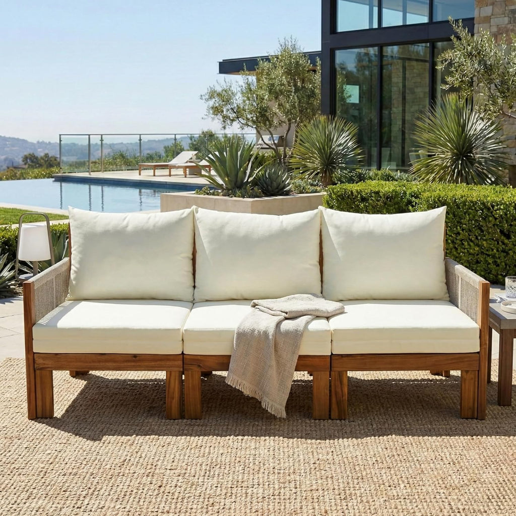 Outdoor Daybed Patio Sofa Bed 3 Seat Sunbed,Sleeper Couch for Patio, Backyard, Pool (Beige/3)