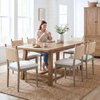 chairus Boho Coastal Dining Chairs Set of 2, Linen Upholstered Dining Room Chairs with Woven Rope Back, Modern Farmhouse Kitchen Side Chairs, Weathered Gray Wood