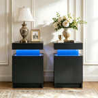 Nightstand Set of 2, Night Stands with LED Lights, Bedside Table End Side Table with Storage Cabinet for Bedroom, Black