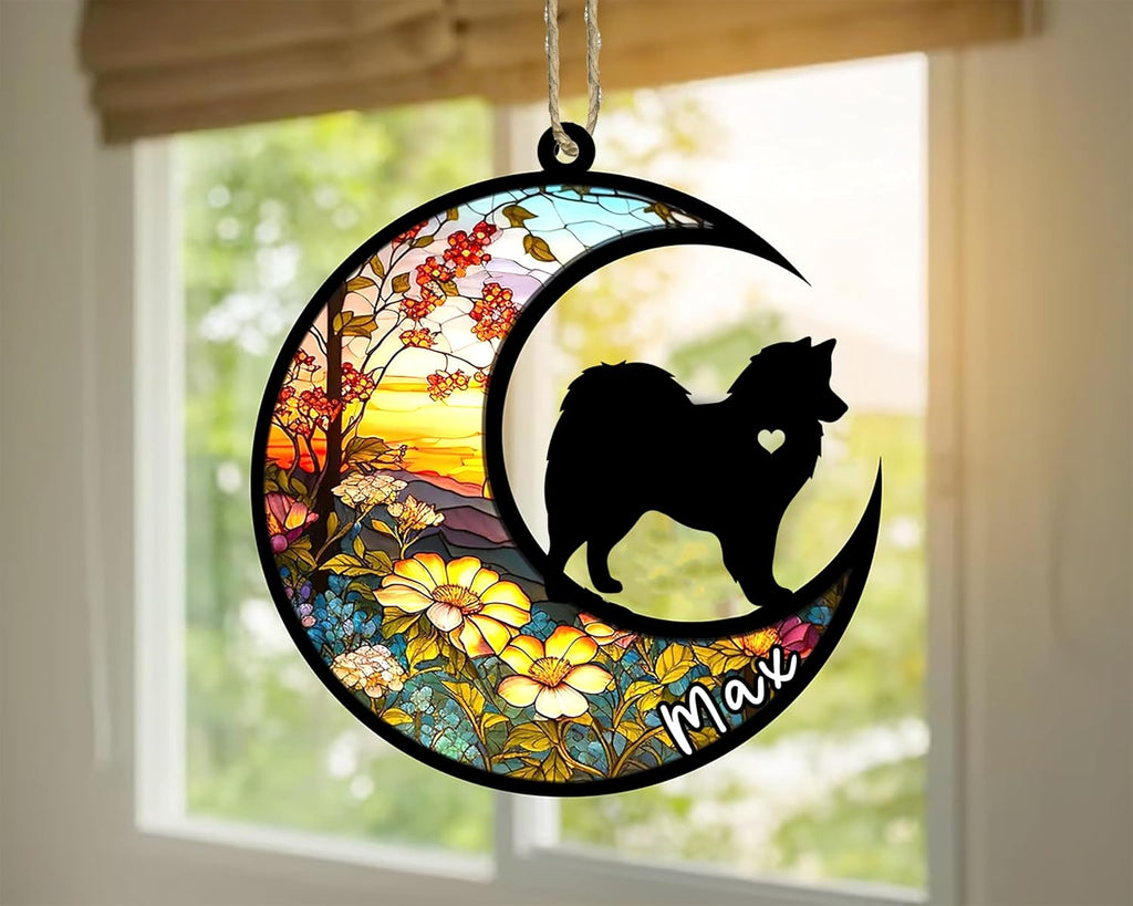 Personalized Dog Memorial, Custom Name American Eskimo Dog Christmas Ornament with Name, Custom Breeds, Pet Loss Light Catcher, Gifts for Lovers Loss of Pet Sympathy on Mothers Day Christmas