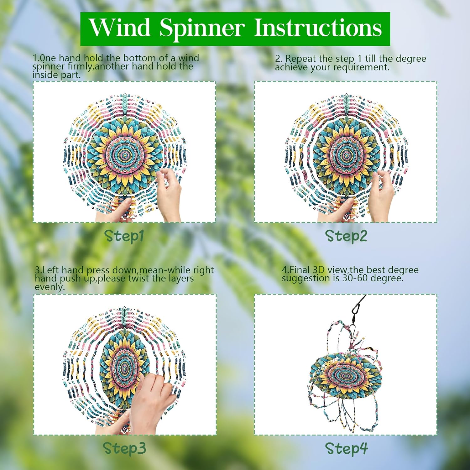 Mandala Wind Spinner for Yard and Garden 3D Stainless Steel Wind Spinner Unique Gift Outdoor Metal 10 inch 3D Mandala Wind Sculptures with Unique Visual Effect