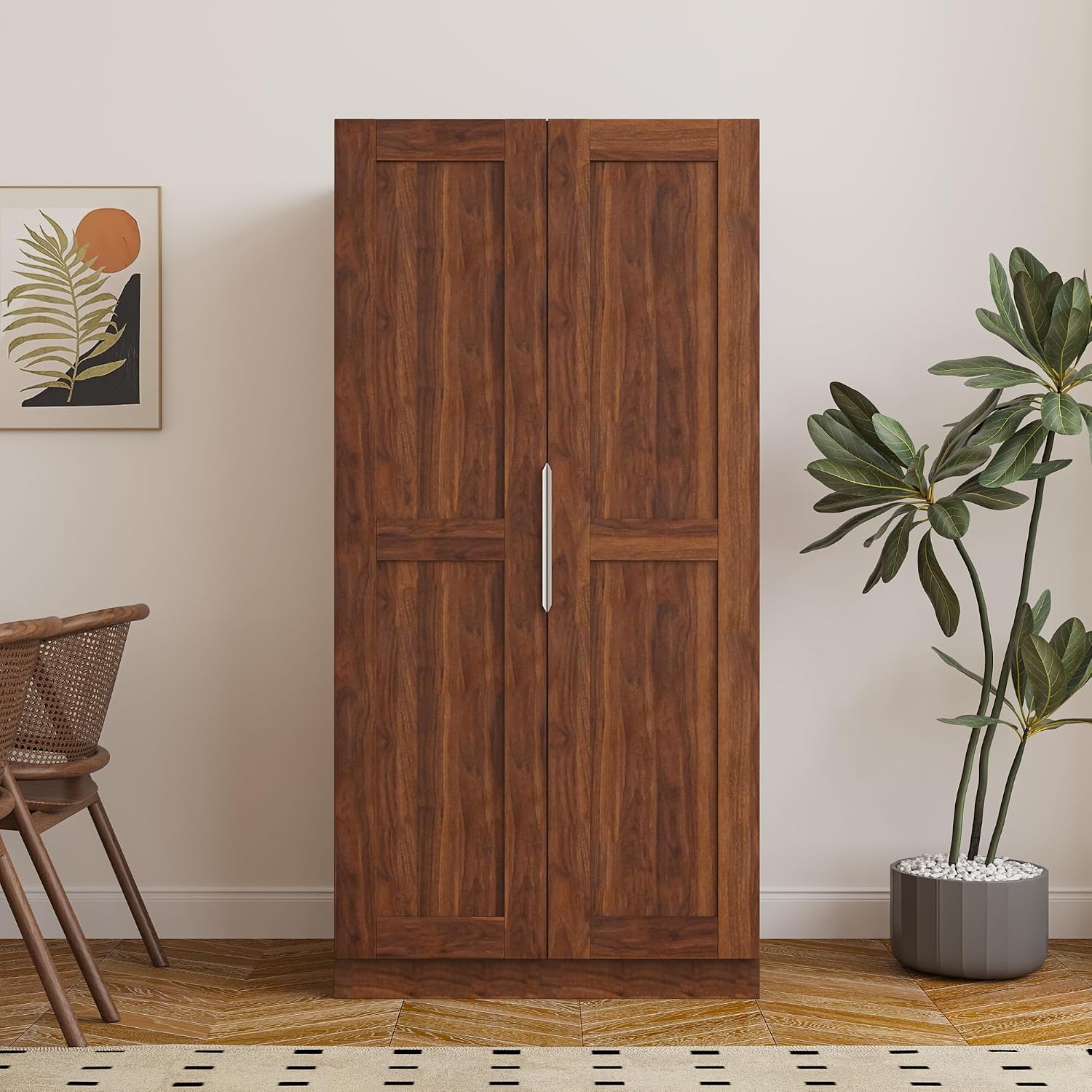 62.9" Kitchen Pantry Cabinet, Freestanding Storage Cabinet with Doors and Shelves, Buffet Sideboard for Kitchen Dining Room Living Room （Brown）