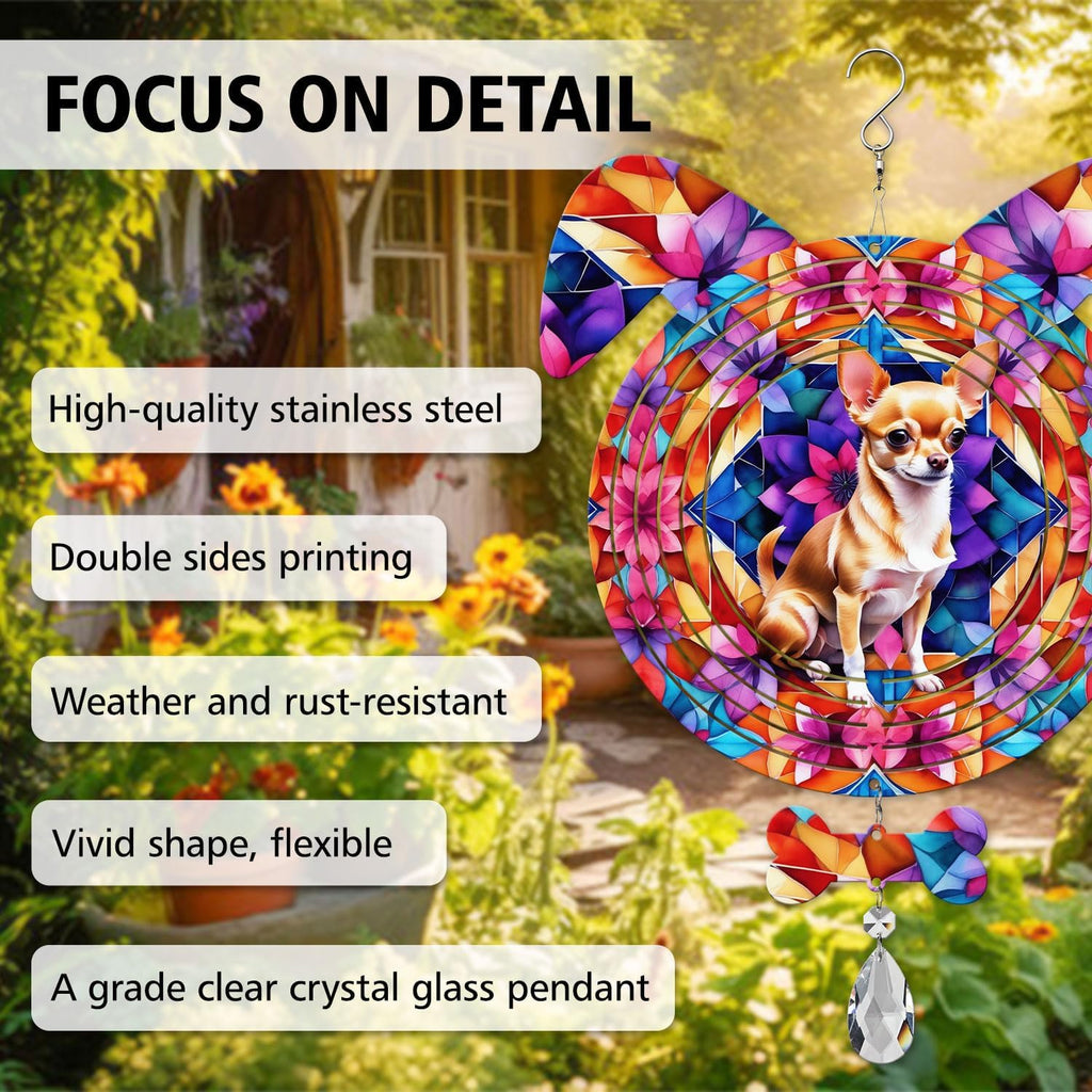 Chihuahua Dog Ears Wind Spinner, Chihuahua Wind Spinner Hanging for Yard and Garden