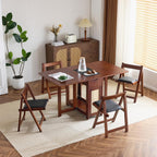 VINGLI 5-Piece Folding Dining Table Set, Extendable Drop Leaf Solid Wood Table with 4 Chairs, Drawers & Wheels, Space-Saving Design for Kitchen, Walnut