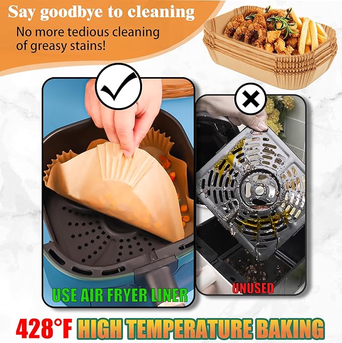 Air Fryer Disposable Paper Liners for Ninja Foodi DZ201 DZ401 FG551, 125 Pcs Rectanglar Parchment Cooking Oil-proof Liner for Airfryer, Microwave Oven, Frying Pan, Fryers Filters Sheets Baking Basket