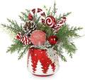 Christmas Centerpieces for Tables, Small Christmas Table Arrangements with Ceramic Vase Red & White Winter Holiday Table Centerpiece with Pine Branches Candy Cane Decor for Tabletop Dinner Tables