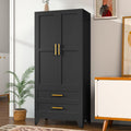 pozdeg 71" Metal Armoire Wardrobe Closet, Tall Clothing Storage Cabinet with Hanging Rods and 2 Drawers, Household Closet Organizers with Adjustable Shelves for Home Office or Gym (Armoire-Black)