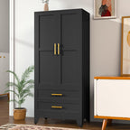 pozdeg 71" Metal Armoire Wardrobe Closet, Tall Clothing Storage Cabinet with Hanging Rods and 2 Drawers, Household Closet Organizers with Adjustable Shelves for Home Office or Gym (Armoire-Black)