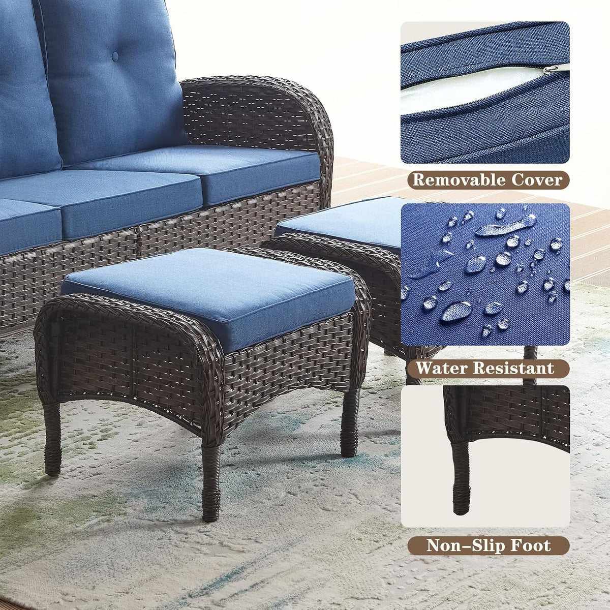 Belord Outdoor Ottomans for Patio Foot Rest - 25 Inch PE Wicker Foot Stool Set of 2 for Patio Furniture Sets,All Weather Rattan Ottoman for Balcony Deck Backyard Brown