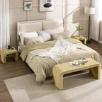 LZAREAL 3-Piece Nesting Woven Rope Coffee Table Set, 47" Boho Waterfall Living Room Table with 2 Stools Underneath, Modern Coastal Center Table Tea Table, Natural