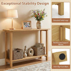 GIANTEX 47" Solid Wood Console Table, 2-Tier Narrow Entryway Table | Rustic Foyer Table w/ Teak Wood Frame and Storage Shelf, Farmhouse Sofa Table Behind Couch for Living Room (47" x 12" x 32")