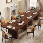 Miereirl 78 Inch Rectangular Dining Table for 6-8 People, Large Modern Farmhouse Kitchen Table with Grooved Wood-Strip Base, Perfect for Dining Room or Family Gathering, Walnut
