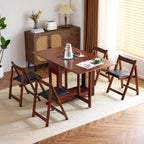 VINGLI 5-Piece Folding Dining Table Set, Extendable Drop Leaf Solid Wood Table with 4 Chairs, Drawers & Wheels, Space-Saving Design for Kitchen, Walnut