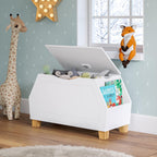 RiverRidge Kids Catch-All Toy Box with Side Bookshelves - White | Versatile Playrooom Storage Organizer with Book Racks