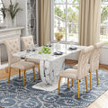 Modern Faux Marble Dining Table Set for 4, 63" White Rectangular Kitchen Table with Elegant U-Shaped Pedestal Base & 4 Tufted Upholstered High-Back Chairs, Luxury 7-Piece Dining Room Furniture Set