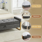 adochr 57" Storage Bench, Linen Upholstered Ottoman with Storage, Large End of Bed Bench with Metal Legs & Button-Tufted,500 lb Capacity, for Living Room, Bedroom, Entryway, Dark Grey