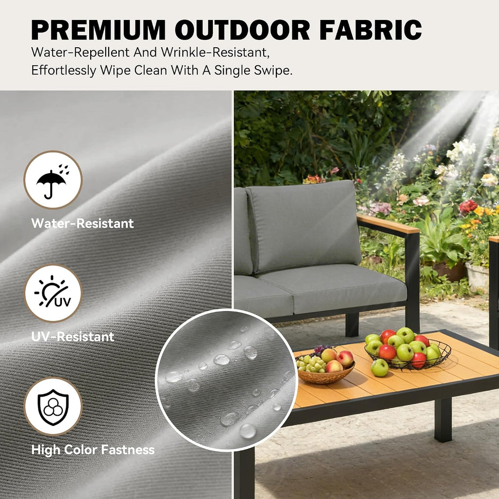 HOMREST Aluminum Patio Furniture Set, Heavy Duty Metal Outdoor Bench for 3 Person, 3-Seat All-Weather Metal Outdoor Patio Furniture with Cushions, (Dark Grey)