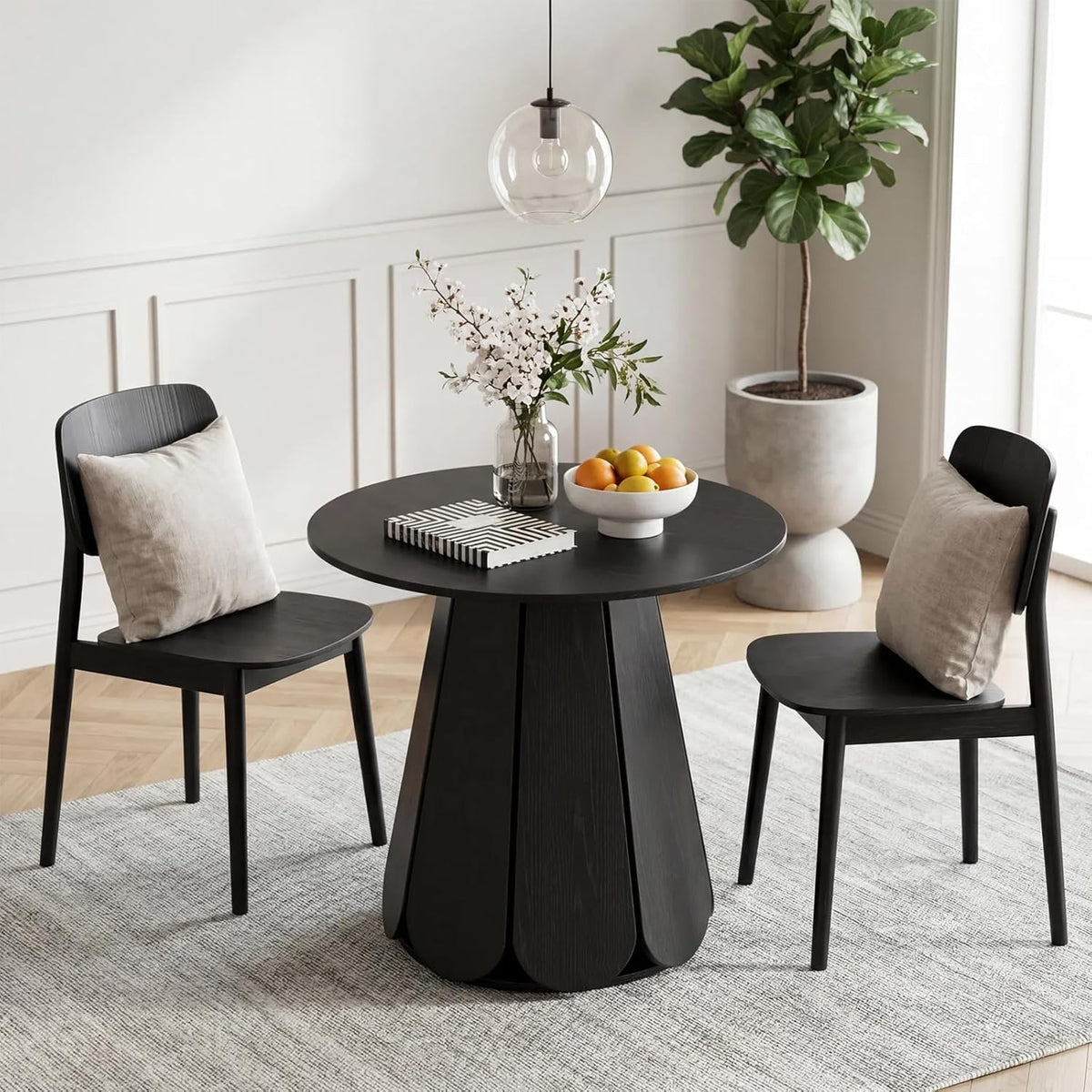 31.5" Round Dining Table, Small Circle Kitchen Table for 2-4 People, Modern Farmhouse Wood Dinning Room Tables with Pedestal Base, Space Saving Dinner Tables for Small Spaces, Mesa de Comedor, Black