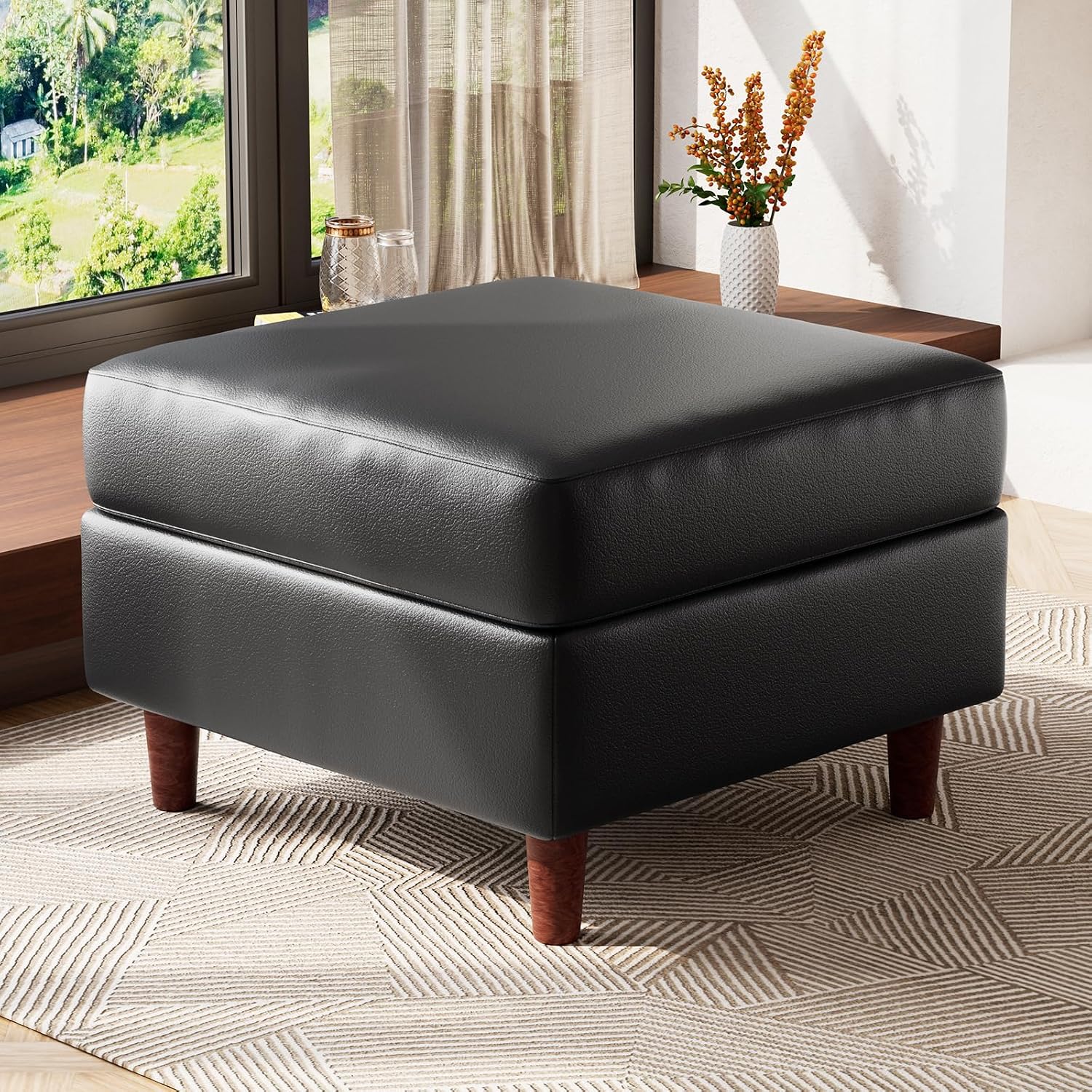 ABCASA Sofa Modular Sectional Faux Leather Sectional Sofa Module Black