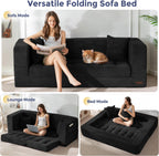 MAXYOYO Folding Sofa Bed, Convertible Loveseat Couch with Pillow | 3-Seat Foldable Floor Sofa Bed with Back Support, Tufted Floor Couch with Side Pocket & Armrests for Living Room, Apartment
