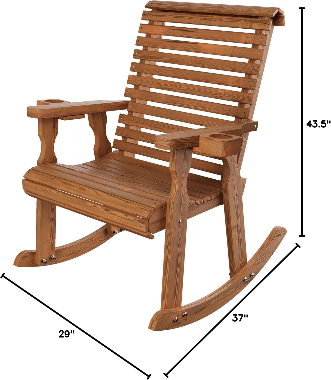 Amish Heavy Duty 600 Lb Roll Back Pressure Treated Rocking Chair with Cupholders (Oak Stain)