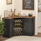 GDLF Corner Coffee Bar with Fridge Space, L Shaped Liquor Cabinet,Black | L-Shaped Countertop, Wine Glass Rack, Adjustable Shelves, Drawer Storage, Power Outlet, Coffee Station for Home & Kitchen