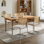 Rattan Dining Chairs Set of 4, Mid-Century Modern Dining Room Chairs with Cane Back, Velvet Upholstered Seat & Chrome Cantilever Frame, Sillas de Comedor, Kitchen & Dining Room Chairs (Beige)